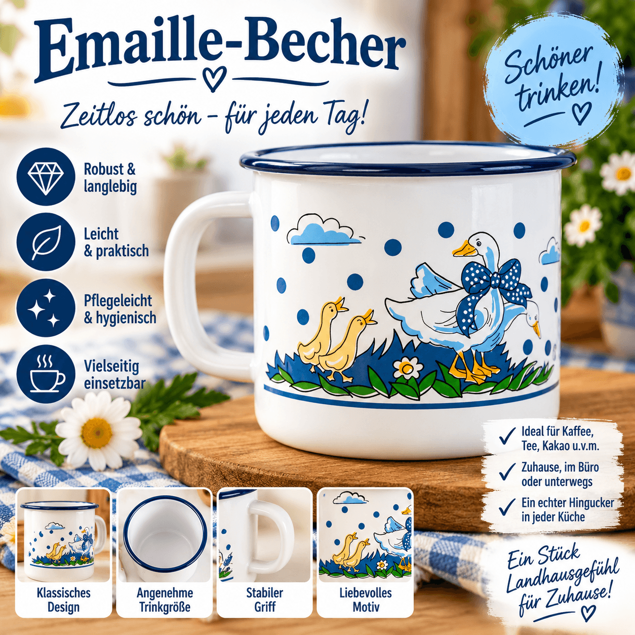 Emaille-Becher Entenmotiv