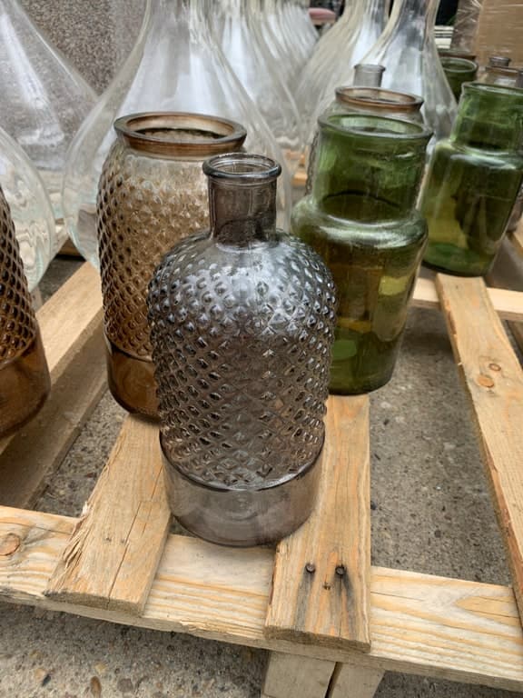 Vintage-Apothekerflasche / Glas-Vase Diamant-Relief 25cm braun-getönt (Sammelposten)