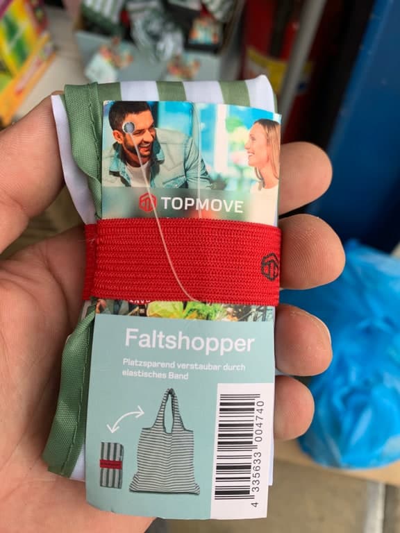 TopMove (Lidl) Faltshopper Einkaufstasche grün-weiß gestreift platzsparend