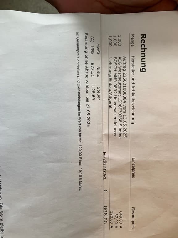 KEIN VERKAUFSPRODUKT — Rechnungs-/Lieferscheinscan archiviert