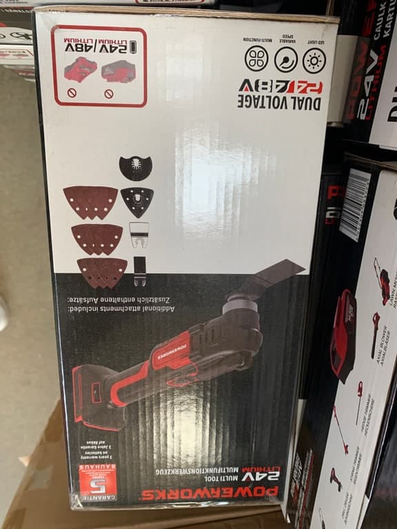 Powerworks Akku-Rasenmäher (60V?) schwarz — bitte Vorderseite prüfen