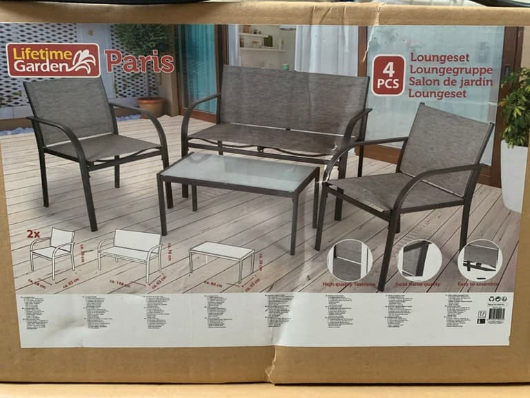 Lifetime Garden Paris Lounge-Set 4-tlg. – Sofa + 2 Sessel + Glastisch (Anthrazit)