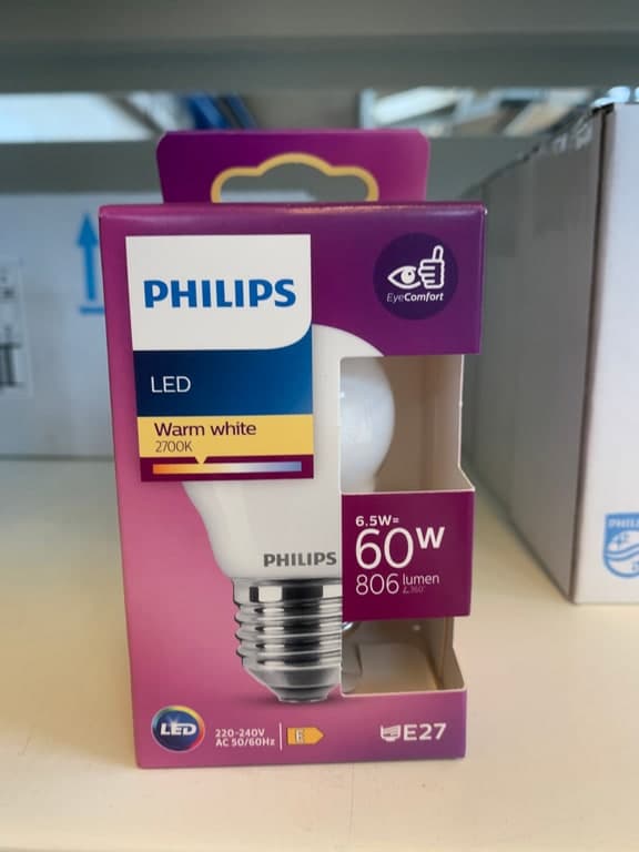 Philips LED E27 6.5W (60W) 2700K Warmweiß 806lm