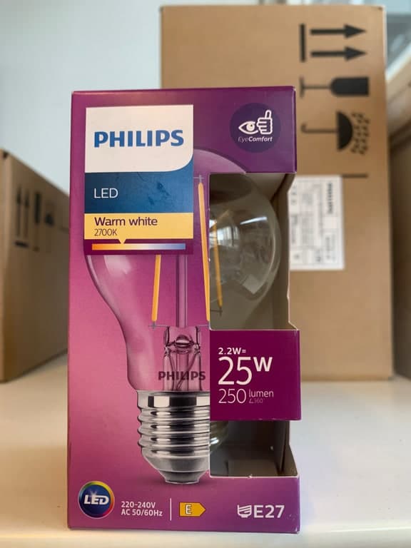 Philips LED E27 2.2W (25W) 2700K Warmweiß 250lm Filament