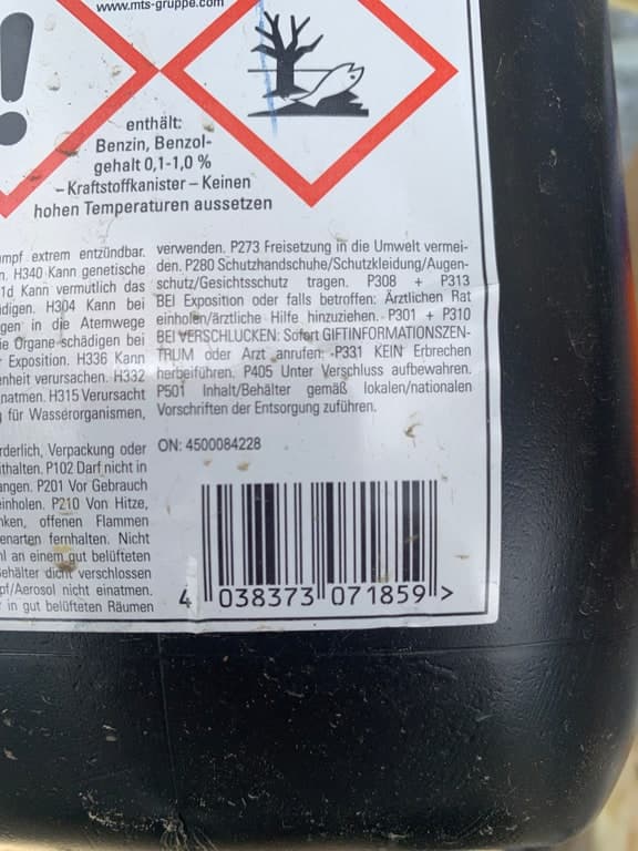 MTS Kraftstoffkanister (Benzin/Benzol 0,1-1,0%) schwarz für KFZ-Werkstatt