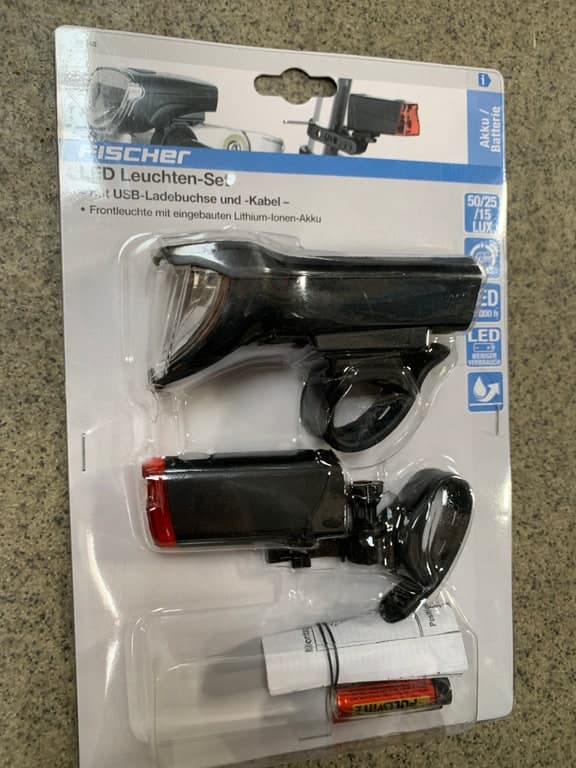 Fischer LED-Fahrradlampe Set Front+Rück mit Lenkerhalterung 2× AAA Art. 85346